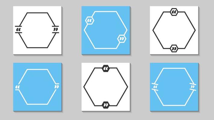 Quote frames blank templates set using basic of hexagonal shape. Creative vector banner illustration