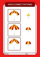 Match pattern game with umbrella. worksheet for preschool kids, kids activity sheet vector