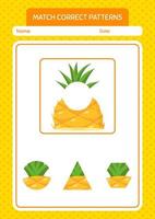 Match pattern game with pineapple. worksheet for preschool kids, kids activity sheet vector