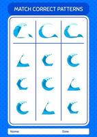 Match pattern game with waves. worksheet for preschool kids, kids activity sheet vector