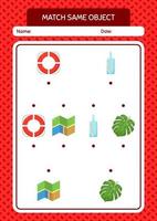 Match with same object game summer icon. worksheet for preschool kids, kids activity sheet vector