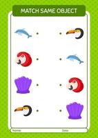 Match with same object game summer icon. worksheet for preschool kids, kids activity sheet vector