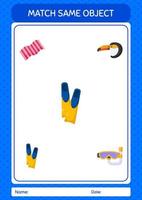 Match with same object game summer icon. worksheet for preschool kids, kids activity sheet vector