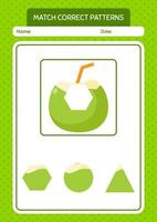 Match pattern game with coconut. worksheet for preschool kids, kids activity sheet vector