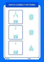 Match pattern game with message bottle. worksheet for preschool kids, kids activity sheet vector