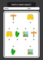 Match with same object game summer icon. worksheet for preschool kids, kids activity sheet vector