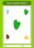 combinar con el mismo icono de verano del juego de objetos. hoja de trabajo para niños en edad preescolar, hoja de actividades para niños vector