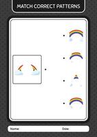 juego de patrón de coincidencia con el arco iris. hoja de trabajo para niños en edad preescolar, hoja de actividades para niños vector