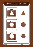 Match pattern game with suitcase. worksheet for preschool kids, kids activity sheet vector