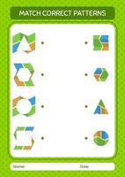 Match pattern game with map. worksheet for preschool kids, kids activity sheet vector