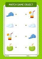 Match with same object game summer icon. worksheet for preschool kids, kids activity sheet vector