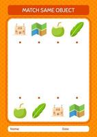 combinar con el mismo icono de verano del juego de objetos. hoja de trabajo para niños en edad preescolar, hoja de actividades para niños vector