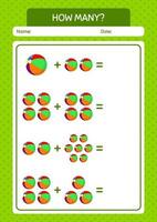 How many counting game with beach ball. worksheet for preschool kids, kids activity sheet vector