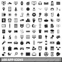 100 app icons set, simple style vector