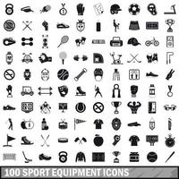100 sport equipment icons set, simple style vector