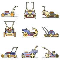 Lawnmower icon set line color vector