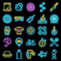Cycling equipment icons set vector neon