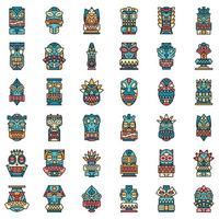 Tiki idols icon set line color vector
