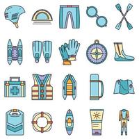 conjunto de iconos de rafting vector de color de línea