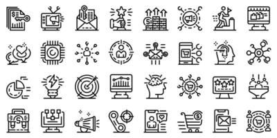 Marketer icons set, outline style vector