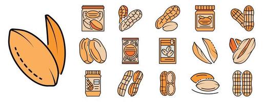 Peanut icon set line color vector