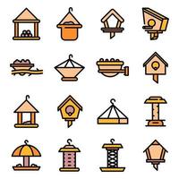 Bird feeders icons set line color vector