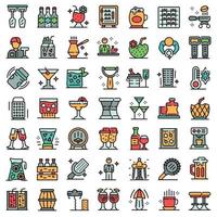 Bartender icons set line color vector
