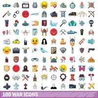 100 war icons set, cartoon style vector