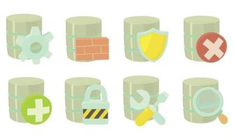 Server icon set, cartoon style vector