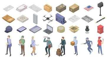 Postman icons set, isometric style vector