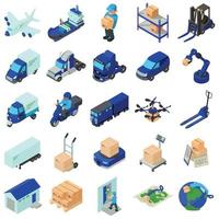Logistic and delivery icons set, isometric style vector
