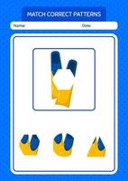 Match pattern game with swimming fins. worksheet for preschool kids, kids activity sheet vector