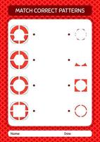 Match pattern game with life buoy. worksheet for preschool kids, kids activity sheet vector