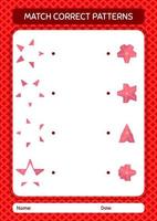 Match pattern game with seastar. worksheet for preschool kids, kids activity sheet vector