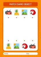 combinar con el mismo icono de verano del juego de objetos. hoja de trabajo para niños en edad preescolar, hoja de actividades para niños vector