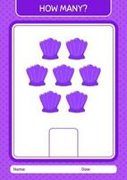 How many counting game with shells. worksheet for preschool kids, kids activity sheet vector