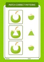 Match pattern game with coconut. worksheet for preschool kids, kids activity sheet vector