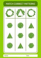 Match pattern game with monstera leaf. worksheet for preschool kids, kids activity sheet vector