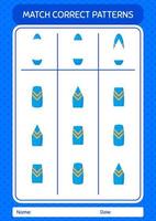 Match pattern game with surfboard. worksheet for preschool kids, kids activity sheet vector