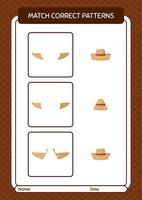 Match pattern game with straw hat. worksheet for preschool kids, kids activity sheet vector