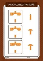 juego de patrón de coincidencia con letrero. hoja de trabajo para niños en edad preescolar, hoja de actividades para niños vector