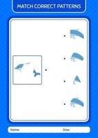 Match pattern game with dolphin. worksheet for preschool kids, kids activity sheet vector
