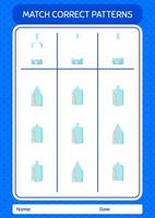 Match pattern game with message bottle. worksheet for preschool kids, kids activity sheet vector