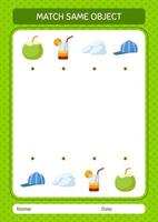 Match with same object game summer icon. worksheet for preschool kids, kids activity sheet vector