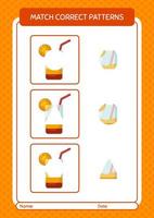 Match pattern game with cocktail. worksheet for preschool kids, kids activity sheet vector