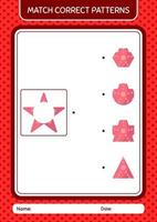 Match pattern game with seastar. worksheet for preschool kids, kids activity sheet vector