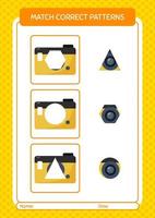 Match pattern game with camera. worksheet for preschool kids, kids activity sheet vector