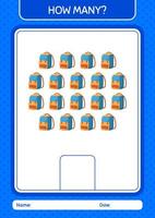 How many counting game with backpack. worksheet for preschool kids, kids activity sheet vector