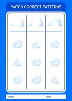 Match pattern game with cloud. worksheet for preschool kids, kids activity sheet vector