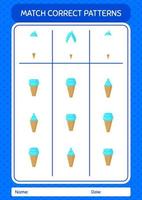 Match pattern game with ice cream. worksheet for preschool kids, kids activity sheet vector